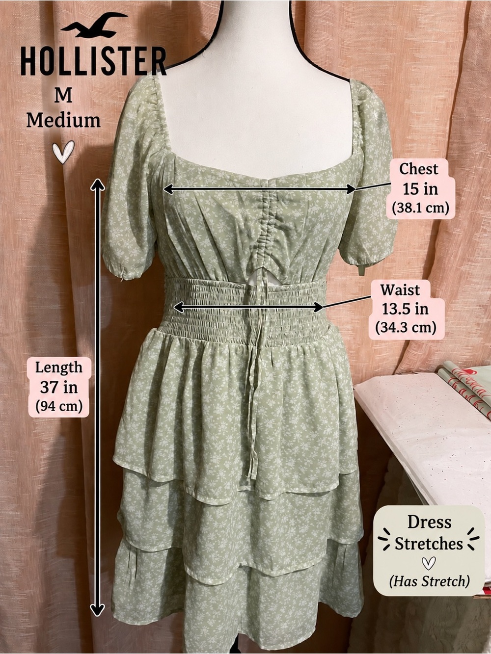 Hollister Light Sage Floral Tiered Midi Dress